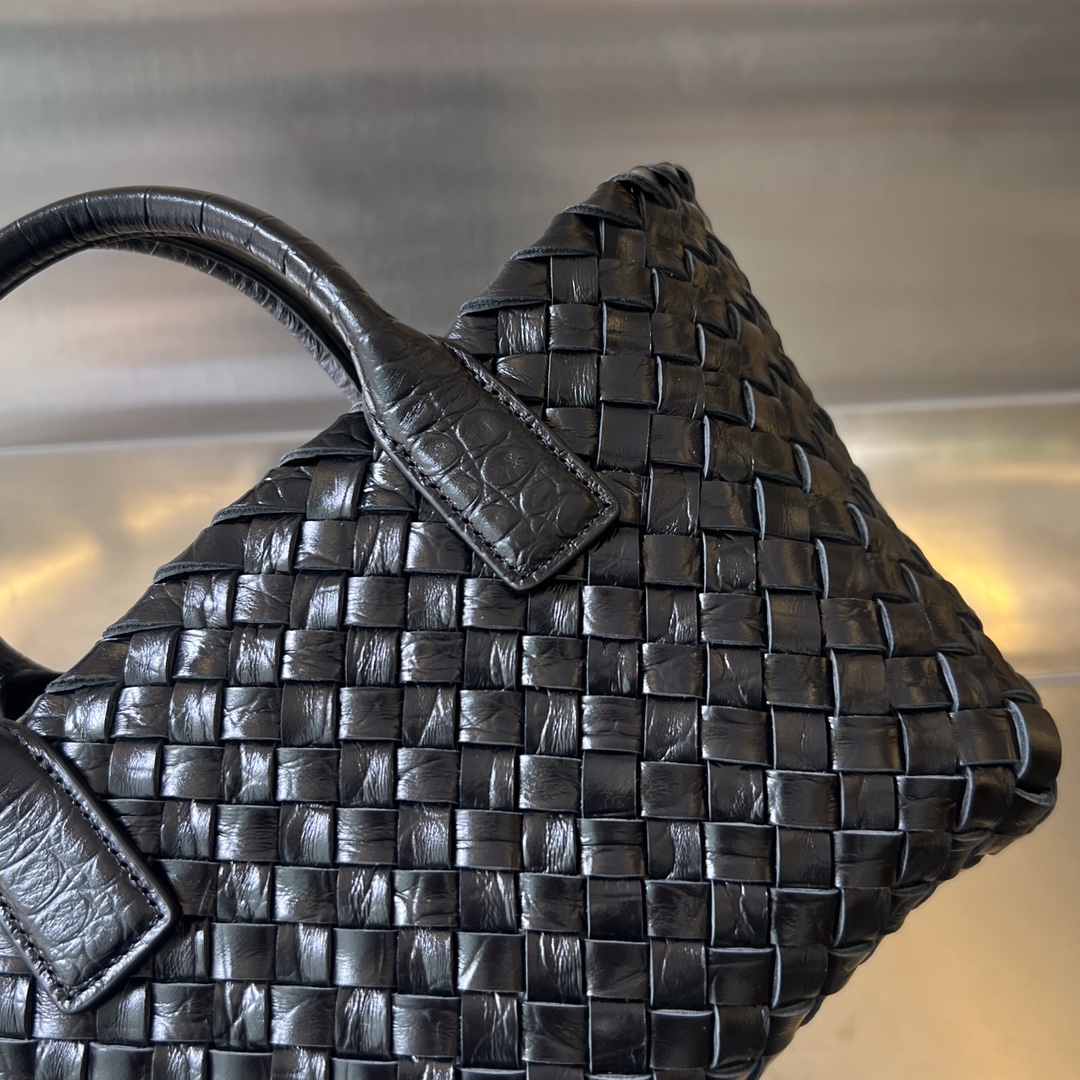 Mini Cabat Intreccio Crocodile Grain Leather Tote Black